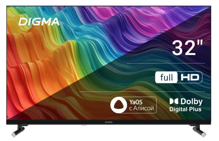 Телевизор LED Digma DM-LED32SBB33 32" Яндекс.ТВ Frameless Metal черный FULL HD 60Hz DVB-T DVB-T2 DVB-C DVB-S DVB-S2 USB WiFi Smart TV (RUS)