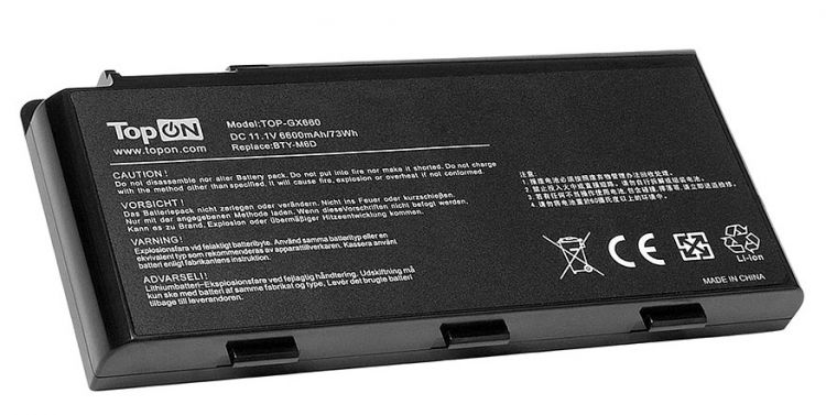цена Аккумулятор для ноутбука MSI TopOn TOP-GX660 Erazer X6811, GX680, GX780, GT660, GT780 Series. 11.1V 6600mAh 73Wh. PN: BTY-M6D, S9N-3496200-M47.