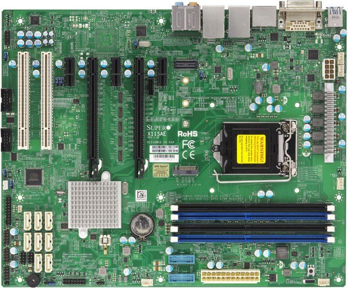 Материнская плата ATX Supermicro MBD-X11SAE-B (LGA1151, C236, 4*DDR4, 8*SATA3, M.2, 7*PCIE, 2*Glan, DVI-D, DP, HDMI, 2*COM, 2*USB 3.1, 6*USB 3.0, 8*US