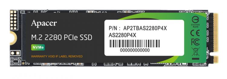 

Накопитель SSD M.2 2280 Apacer AP256GAS2280P4X-1 256GB, PCIe Gen3x4 NVMe, R2100/W1700 Mb/s, 3D NAND, MTBF 1.8M, 100TBW, Retail, AP256GAS2280P4X-1