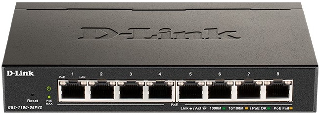 Коммутатор настраиваемый D-link DGS-1100-08PV2/A3A 8x10/100/1000Base-T PoE,(PoE-бюджет 64Вт), L2