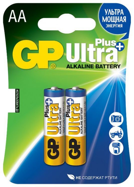 

Батарейка GP Ultra Plus Alkaline 15AUP LR6 2шт, size AA, Ultra Plus Alkaline 15AUP LR6