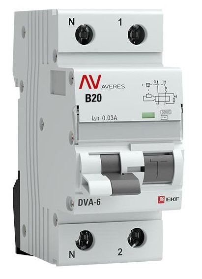 

Автомат дифференциальный EKF rcbo6-1pn-20B-30-ac-av DVA-6 1P+N 20А (B) 30мА (AC) 6кА AVERES, rcbo6-1pn-20B-30-ac-av