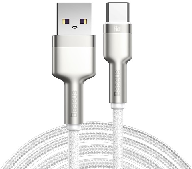 

Кабель интерфейсный Baseus CAKF000202 USB to Type-C 66W, в оплётке, 2m white, CAKF000202