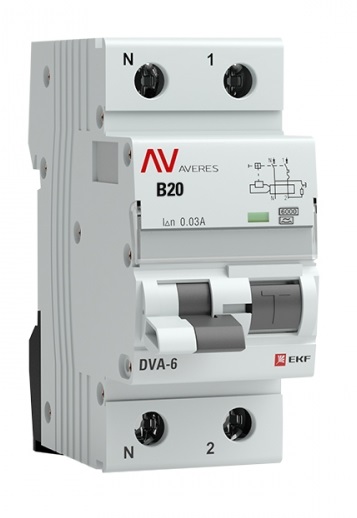 

Автомат дифференциальный EKF rcbo6-1pn-20B-30-a-av DVA-6 1P+N 20А (B) 30мА (A) 6кА AVERES, rcbo6-1pn-20B-30-a-av