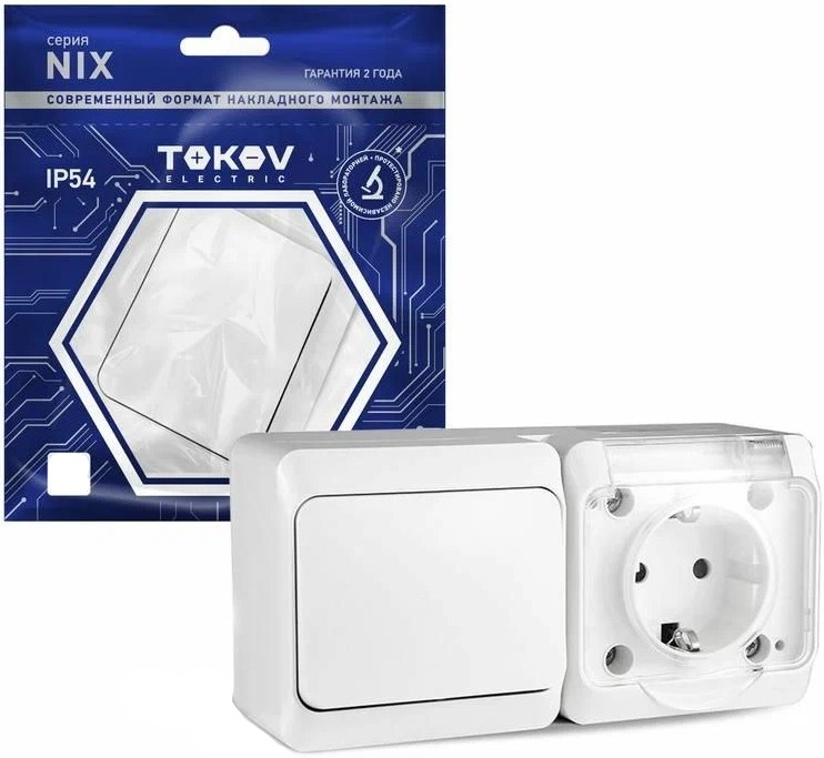 Блок TOKOV ELECTRIC TKE-NX-V1RZ-C01T-IP54 ОП Nix (розетка 16А 250В с заземл. 1-кл. выкл. 10А) IP54 б, цвет белый
