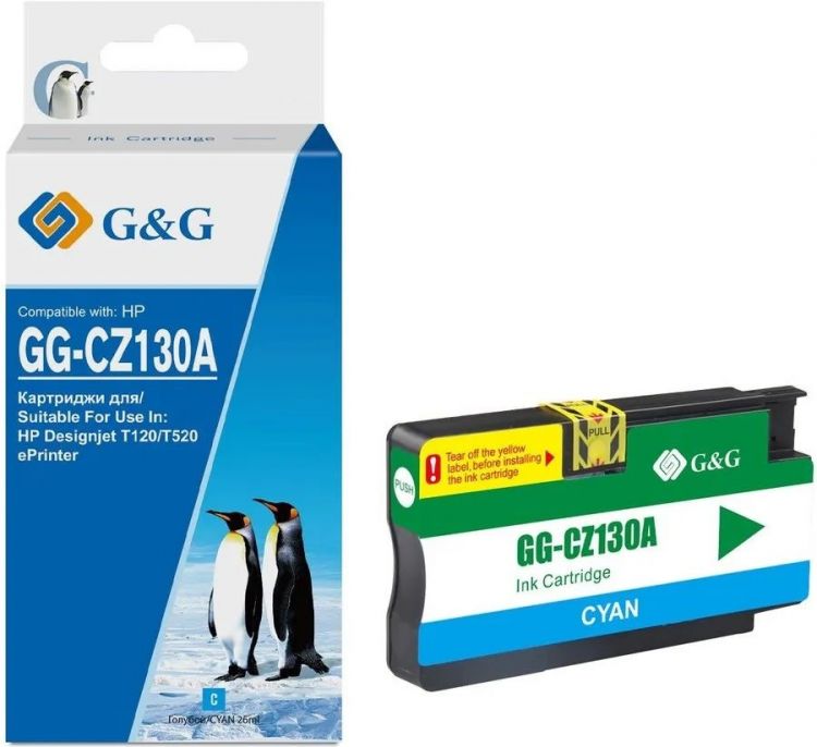 

Картридж G&G GG-CZ130A струйный CZ130A голубой (26мл) для HP DJ T120/T520, GG-CZ130A