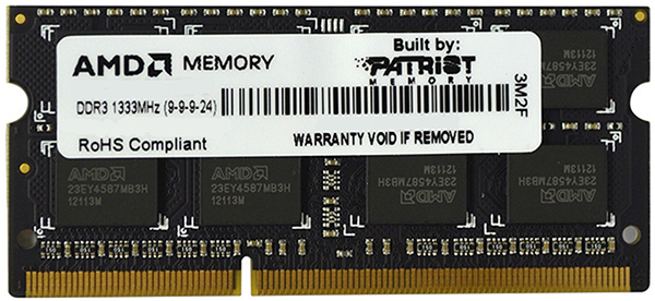 

Модуль памяти SODIMM DDR3 4GB AMD R334G1339S1S-UO PC3-10600, 1333MHz, CL9, 1.5V, Non-ECC, Bulk, R334G1339S1S-UO