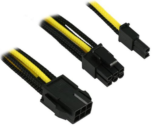 Переходник Nanoxia NXP683ESG 6-pin PCI-E в 8-pin (6+2), 30см, индивидуальная оплетка, черный/желтый