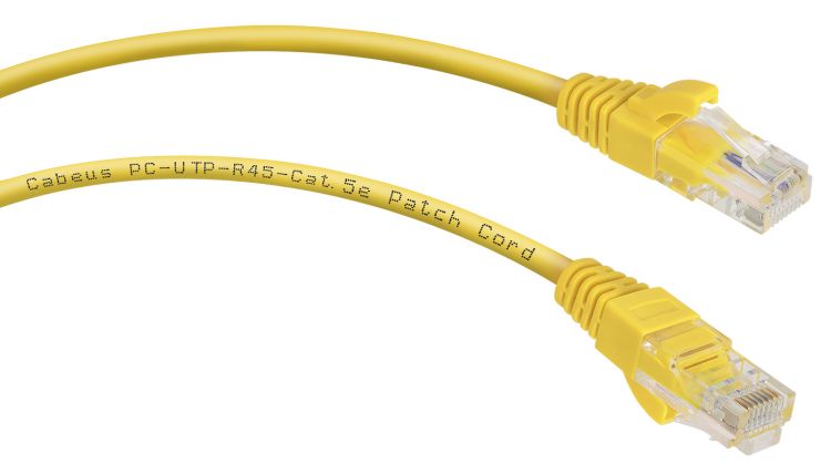 Кабель патч-корд U/UTP 5e кат. 0,5м. Cabeus PC-UTP-RJ45-Cat.5e-0.5m-YL неэкранированный, желтый