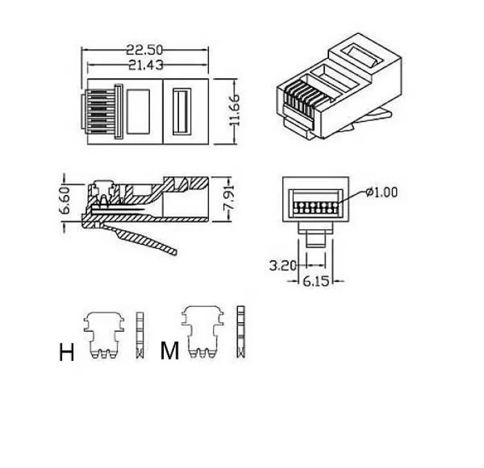 Hyperline PLUG-8P8C-U-C6-100