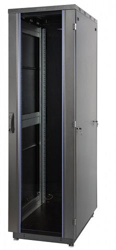 Шкаф напольный 19, 47U Eurolan 60F-47-68-31BL Racknet S3000 600 × 800, передняя дверь стеклянная одностворчатая, задняя дверь металлическая одноствор
