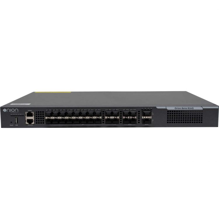 

Коммутатор управляемый Orion Beta B26Q уровня 3, 20x 1/10GE SFP+, 4x 10/25GE SFP28, 2x 40GE QSFP+, 2 слота для Hot Swap БП 100-240VAC B26Q-PSU-AC, Beta B26Q