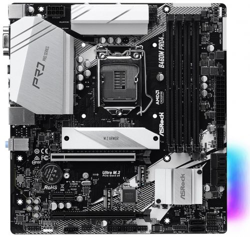 Материнская плата mATX ASRock B460M PRO4 (LGA1200, B460, 4*DDR4(2933), 6*SATA 6G RAID, 2*M.2, 3*PCIE