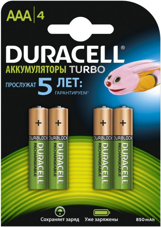 

Аккумулятор Duracell HR03 850mAh, 4шт, size AAA, предзаряженные, HR03