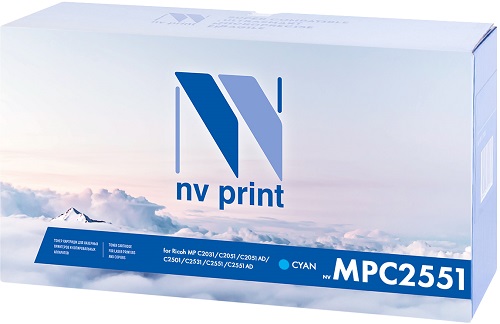 

Тонер-картридж NVP NV-MPC2551C для Ricoh MP C2051/C2051AD/C2551/C2551AD, 9500k, синий, NV-MPC2551C