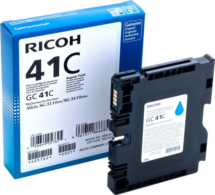 

Картридж гелевый Ricoh тип GC 41C 405762 голубой (2 200 страниц) для Aficio 3110DN/3110DNw/3100SNw/3110SFNw, тип GC 41C