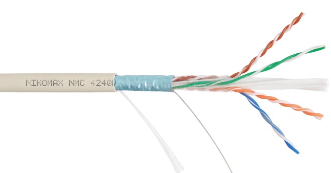 

Кабель витая пара F/UTP 6 кат. 4 пары NIKOMAX NMC 4240L-IY 23AWG(0.55 мм), медь, одножильный (solid), внутренний, полимерный материал, нг(A)-LSLTx, се, NMC 4240L-IY