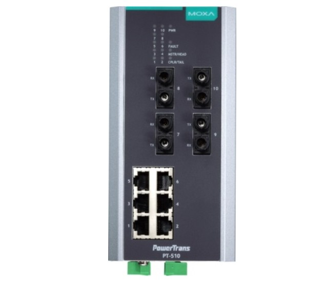 

Коммутатор управляемый MOXA PT-510-4M-ST-24 DIN-Rail switch, 6 x 10/100BaseT(X), 4 x 100BaseFX MM, ST connectors, 1 power su, PT-510-4M-ST-24