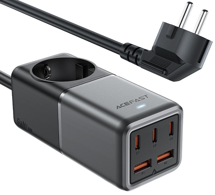 

Зарядное устройство сетевое ACEFAST Z2 PD75W GaN (3*USB-C+2*USB-A) desktop charging adapter (EU). Цвет: черно-серый, Z2