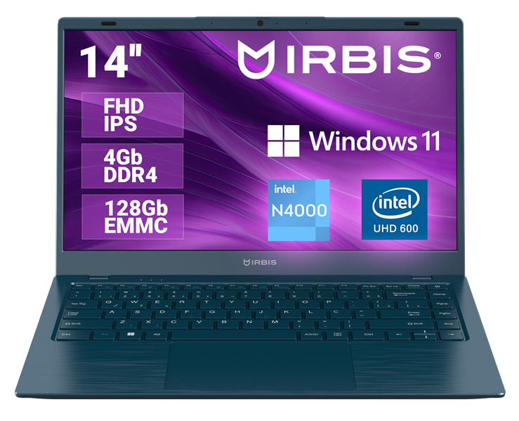 

Ноутбук Irbis 14NBC1003 N4000/4GB/128GB SSD/UHD graphics/14" IPS/WiFi/BT/cam/Win11Pro/blue, 14NBC1003