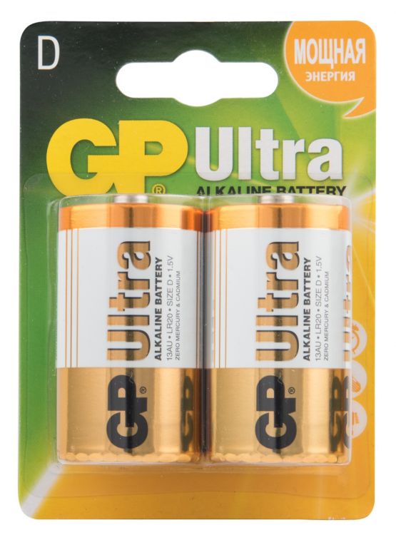 Батарейка GP Ultra Alkaline 13AU LR20 1,5V, 2шт, 14.3Ah, size D