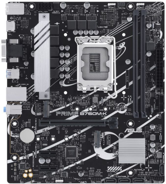 Материнская плата mATX ASUS PRIME B760M-K (LGA1700, B760, 2*DDR5 (8000), 4*SATA 6G RAID, 2*M.2, 3*PC