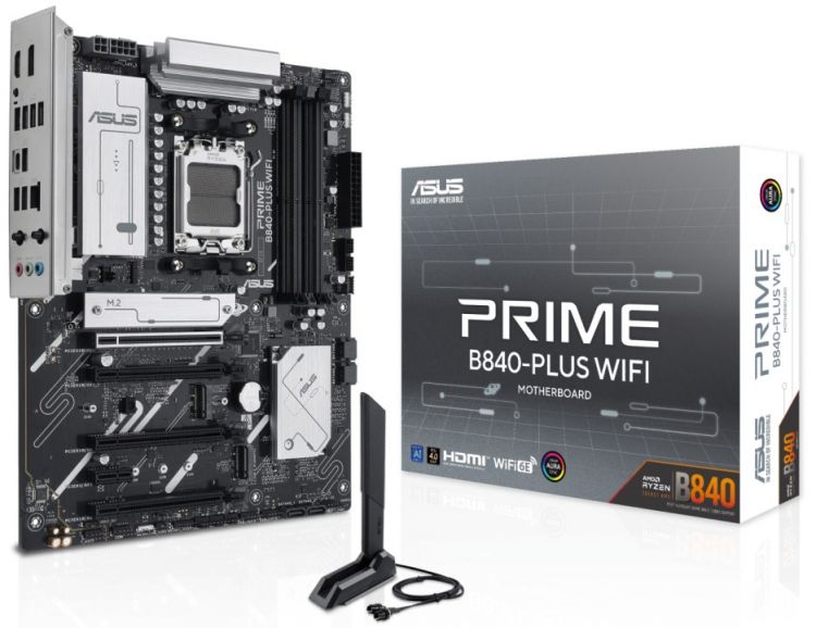 

Материнская плата ATX ASUS PRIME B840-PLUS WIFI (AM5, AMD B840, 4*DDR5, 4*SATA, 3*M.2, WiFi, BT, 3*USB 3.2, 4*USB 2.0, USB Type-C, 5*PCIe, DP, HDMI), PRIME B840-PLUS WIFI