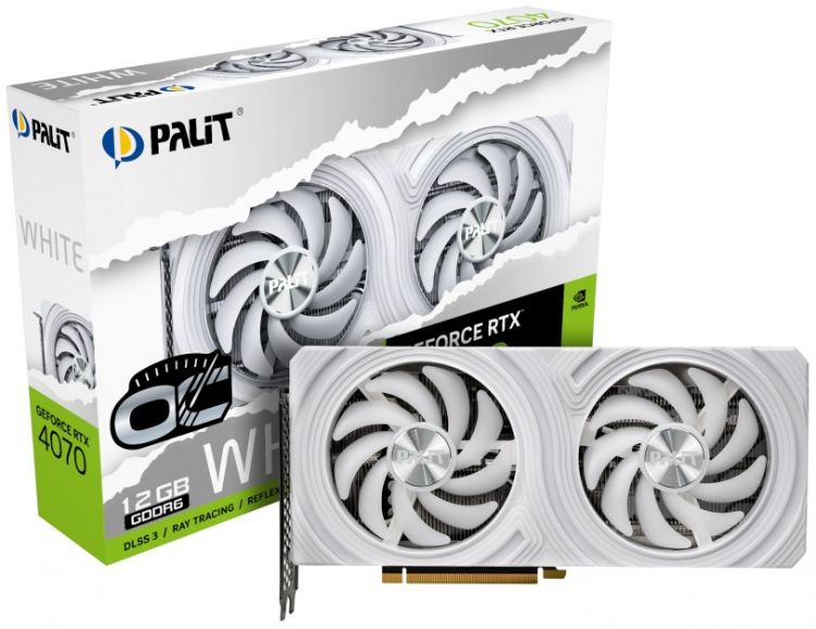 Видеокарта PCI-E Palit GeForce RTX 4070 White OC (NE64070S19K9-1048L) 12GB GDDR6 192bit 1920/20000MHz 5nm HDMI/3*DP RTL