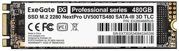 

Накопитель SSD M.2 2280 Exegate NextPro UV500TS480 EX280466RUS 480GB 568/499MB/s 3D TLC 200 TBW MTBF 1.8M, NextPro UV500TS480