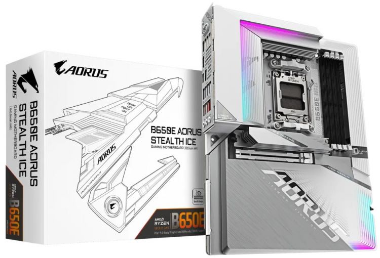 

Материнская плата mATX GIGABYTE B650E AORUS STEALTH ICE (AM5, AMD B650, 4*DDR5 (8000), 4*SATA 6G RAID, 2*M.2, 2.5Glan, WiFi, BT, HDMI, USB Type-C, 7*U, B650E AORUS STEALTH ICE