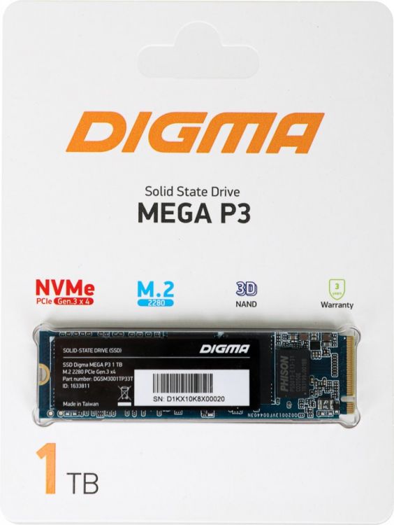Накопитель SSD M.2 2280 Digma DGSM3001TP33T PCI-E 3.0 x4 1Tb Mega P3