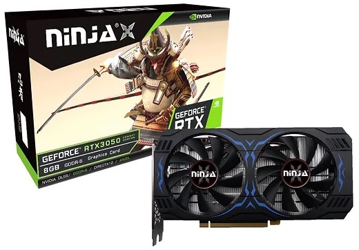 

Видеокарта PCI-E Sinotex GeForce RTX 3050 Ninja (NK305FG86F) 8GB GDDR6 128bit 1552/14000MHz 8nm HDMI/3*DP RTL, GeForce RTX 3050 Ninja (NK305FG86F)