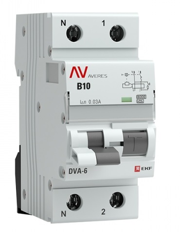 

Автомат дифференциальный EKF rcbo6-1pn-10B-30-a-av DVA-6 1P+N 10А (B) 30мА (A) 6кА AVERES, rcbo6-1pn-10B-30-a-av