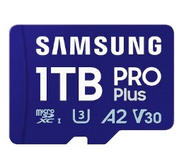 

Карта памяти MicroSDXC 1024GB Samsung MB-MD1T0SA/APC PRO Plus Class 10, A2, V30, UHS-I (U3), W 130 МБ/с, R 180 МБ/с, адаптер на SD, MB-MD1T0SA/APC