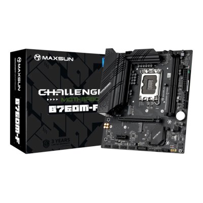 Материнская плата mATX MAXSUN Challenger B760M-F (LGA1700, B760, 2*DDR4 (4266), 3*SATA 6G RAID, 2*M.2, 2*PCIE, Glan, VGA, HDMI, 2*USB 3.2, 4*USB 2.0)