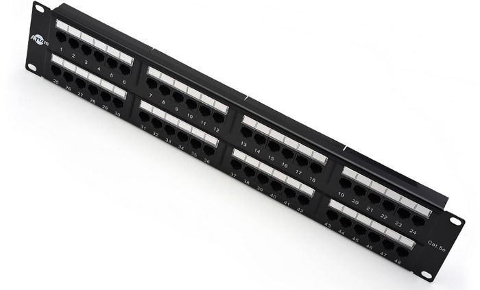 Патч-панель Atcom AT4852 19", 2U, Cat 5e, 48 портов RJ45 (8p8c), неэкранированная, 110 IDC