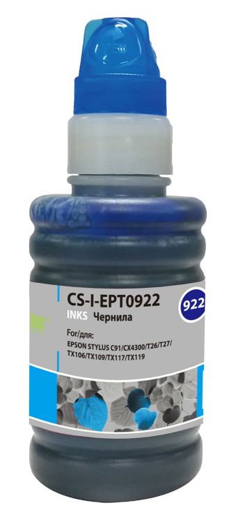 

Чернила для заправки Cactus CS-I-EPT0922 голубой (100мл) Epson Stylus C91/CX4300/T26/T27/TX106/TX109, CS-I-EPT0922