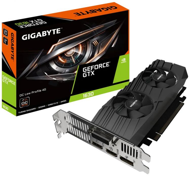 

Видеокарта PCI-E GIGABYTE GeForce GTX 1630 OC Low Profile (GV-N1630OC-4GL) 4GB GDDR5 64bit 12nm 1740/12000MHz DVI-D/HDMI/DP RTL, GeForce GTX 1630 OC Low Profile (GV-N1630OC-4GL)