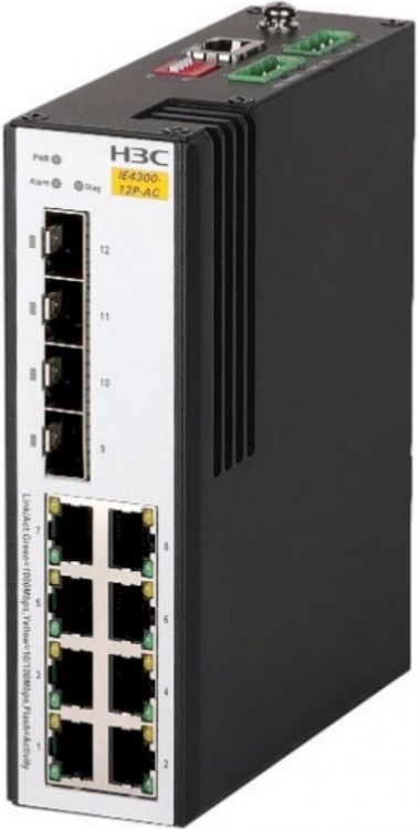 planet 16 port 100 1000base x sfp 8 port 10 100 1000base t l2 l4 managed metro ethernet switch ac 2 dc dido Коммутатор H3C LS-IE4300-12P-AC L2 Industrial Ethernet Switch with 8*10/100/1000Base-T Ports and 4*1000BASE-X SFP Ports,(AC)