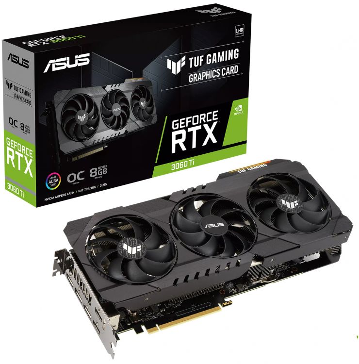 

Видеокарта PCI-E ASUS GeForce RTX 3060 Ti TUF GAMING OC (TUF-RTX3060TI-O8GD6X-GAMING) 90YV0IL0-M0NA00 8GB GDDR6X 256bit 8nm 1410/19000MHz 2*HDMI/3*DP, GeForce RTX 3060 Ti TUF GAMING OC (TUF-RTX3060TI-O8GD6X-GAMING)