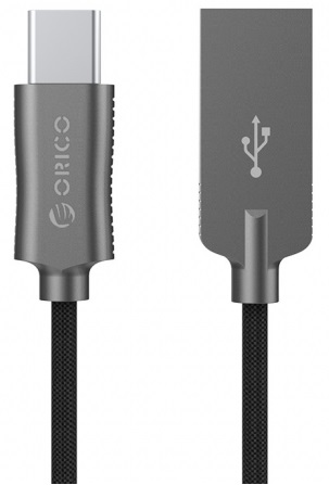 Кабель Orico HCU-10-BK  (черный), USB2.0/Charge3A Type A(m)/Type C(m), 1,0 м., круглый, оплетка нейл