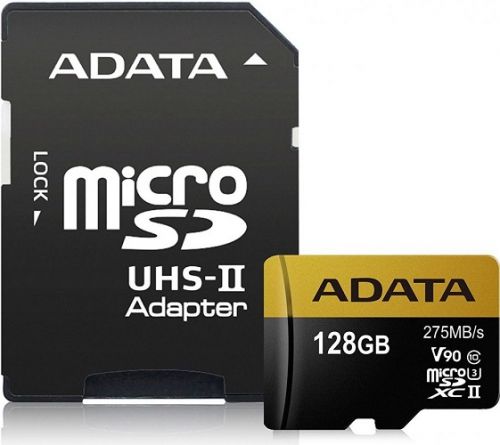 Карта памяти 128GB ADATA AUSDX128GUII3CL10-CA1 MicroSDCX Premier ONE Class 10 UHS-II U3 V90 275MB/s (SD адаптер) - фото 1