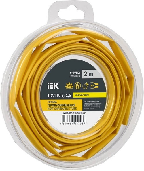 

Трубка термоусадочная IEK UDR12-003-D15-002-K52-T ТТУ нг-LS 3/1,5 жел-зел. (2м/упак), UDR12-003-D15-002-K52-T