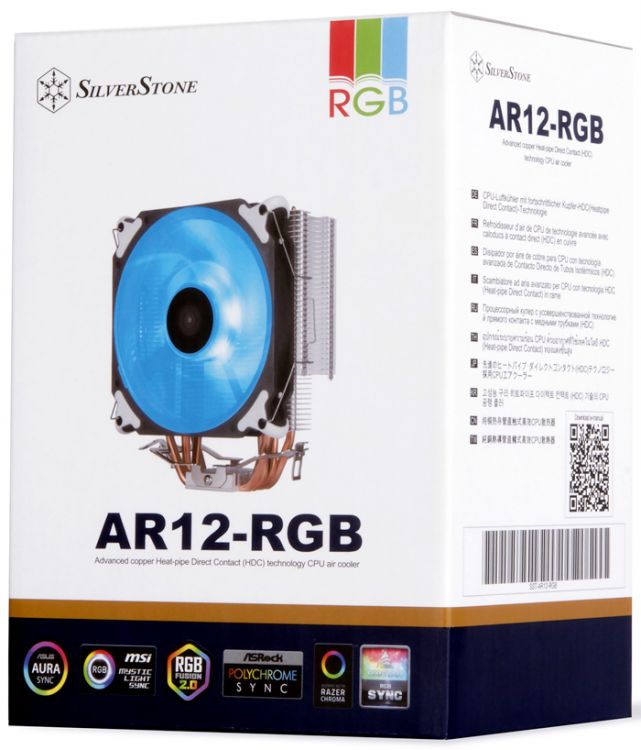 Кулер SilverStone AR12 RGB LGA115x/1200/1366/2011/2066/AM4/AM3/AM2/FM2/FM1 (al+cu, 120mm fan, 700-2200rpm, 68.9CFM, 9-29dBA, 4 pin PWM/4 pin RGB) RTL