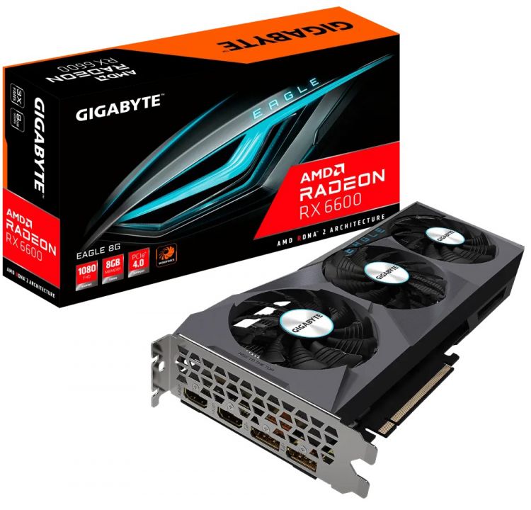 

Видеокарта PCI-E GIGABYTE Radeon RX 6600 EAGLE (GV-R66EAGLE-8GD) 8GB GDDR6 128bit 7nm 1626/14000MHz 2*HDMI 2*DP HDCP Ret, Radeon RX 6600 EAGLE (GV-R66EAGLE-8GD)