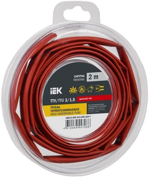 

Трубка термоусадочная IEK UDR12-003-D15-002-K04-T ТТУ нг-LS 3/1,5 красная (2м/упак), UDR12-003-D15-002-K04-T