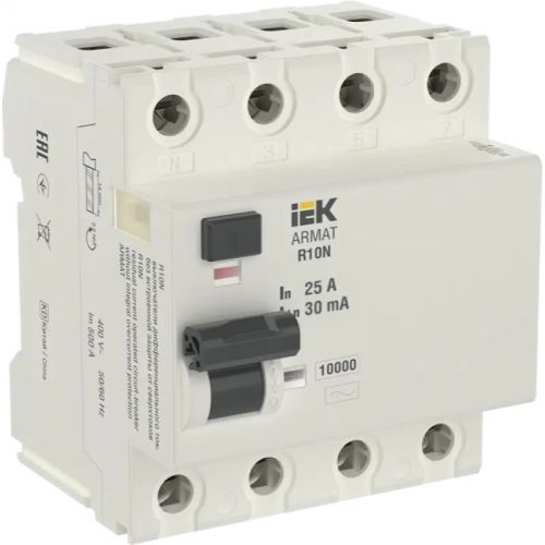Выключатель дифференциального тока (ВДТ, УЗО) IEK AR-R10N-4-025C030 ARMAT R10N 4P 25А 30мА тип AC