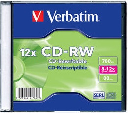 Диск CD-RW Verbatim 43762 700Mb 8-12x Slim case 1шт 50₽