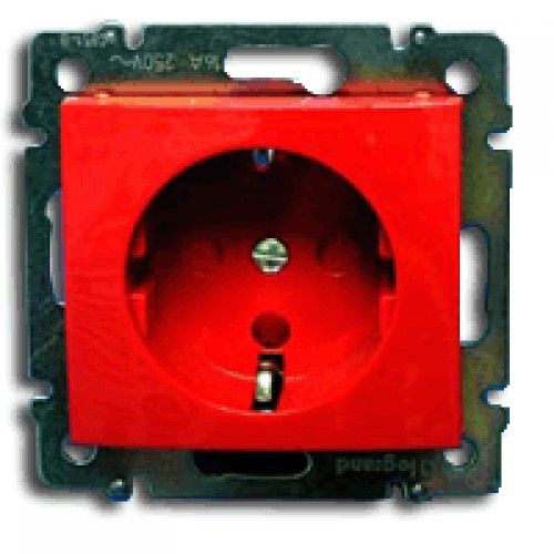 Розетка Legrand 771046 Galea Life с/з с индикацией, со шторками, красная панель